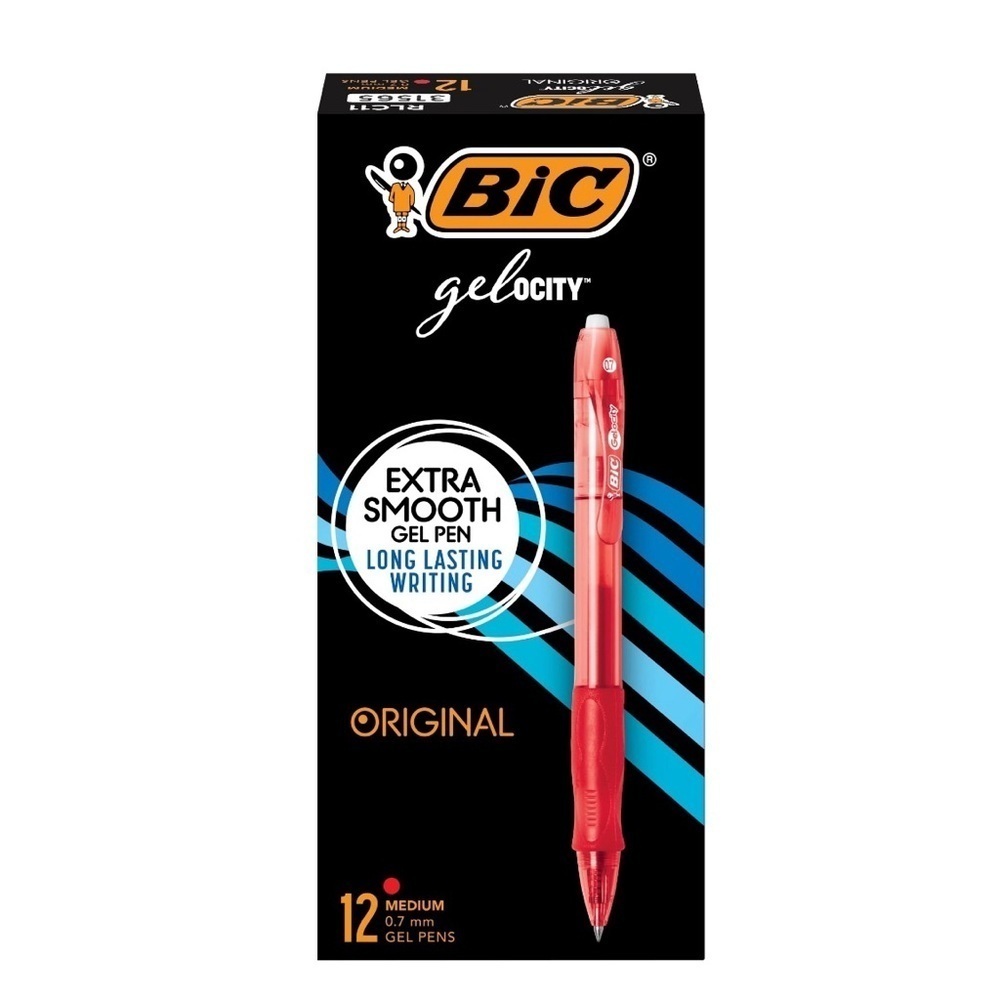 New BIC Gelocity Original Red Gel Pens, Medium Point (0.7mm), 9 Count Pack